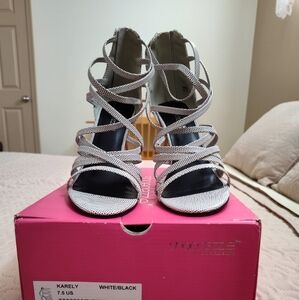 Women's White and Black Strappy Heels